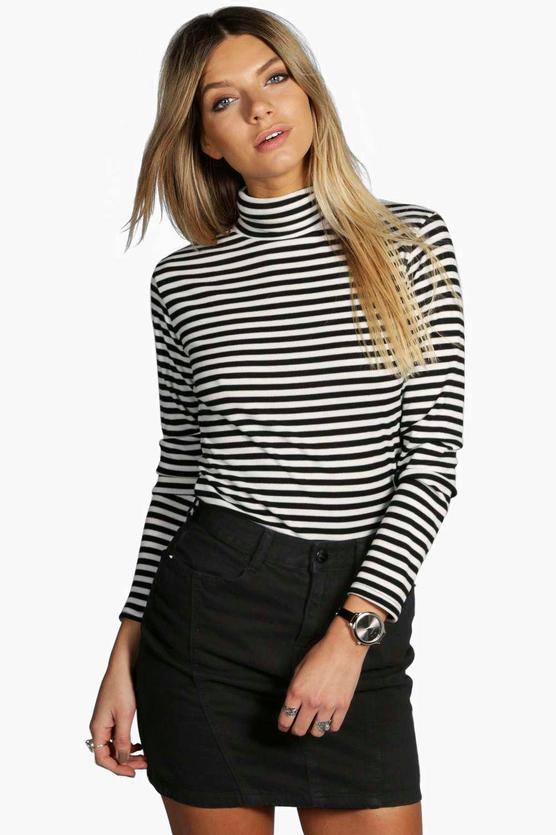 Petite Darcy Ribbed Striped Turtle Neck Top